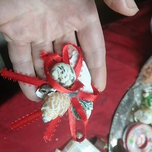 Seashell Holiday Ornament with Red Ribbon